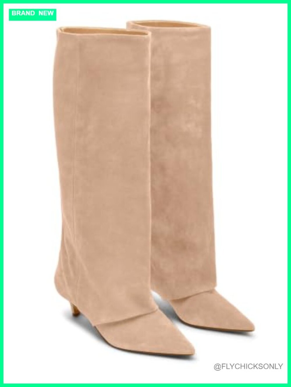 Wide Calf Knee High Boots Pointed Toe Kitten Heel Faux Suede Tall Dress Boots